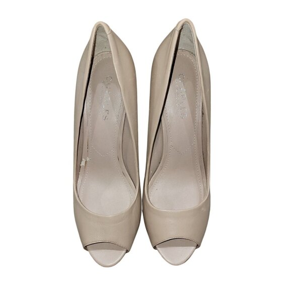 Charles By Charles David Peep Toe Beige Patent Leather Heels Size 8 - Picture 2 of 10